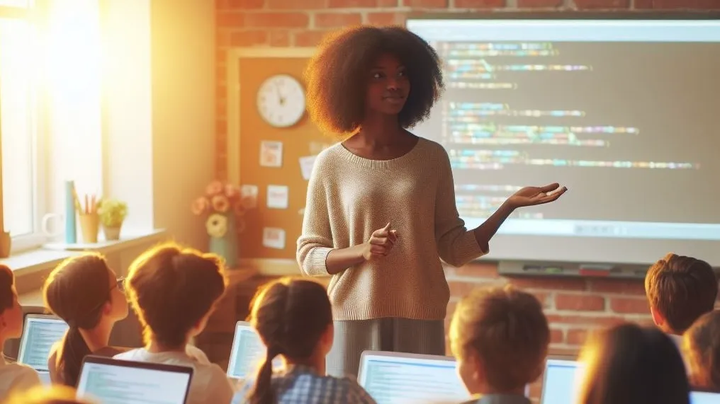 A teacher addressing a class